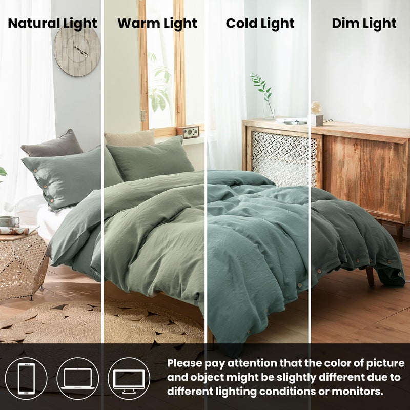 Simple&Opulence 100% Linen Duvet Cover Set 3pcs with Coconut Button Closure Natural French Washed Flax Solid Color Soft Breathable Farmhouse Bedding - Cushing Green, Queen Size - Image 5
